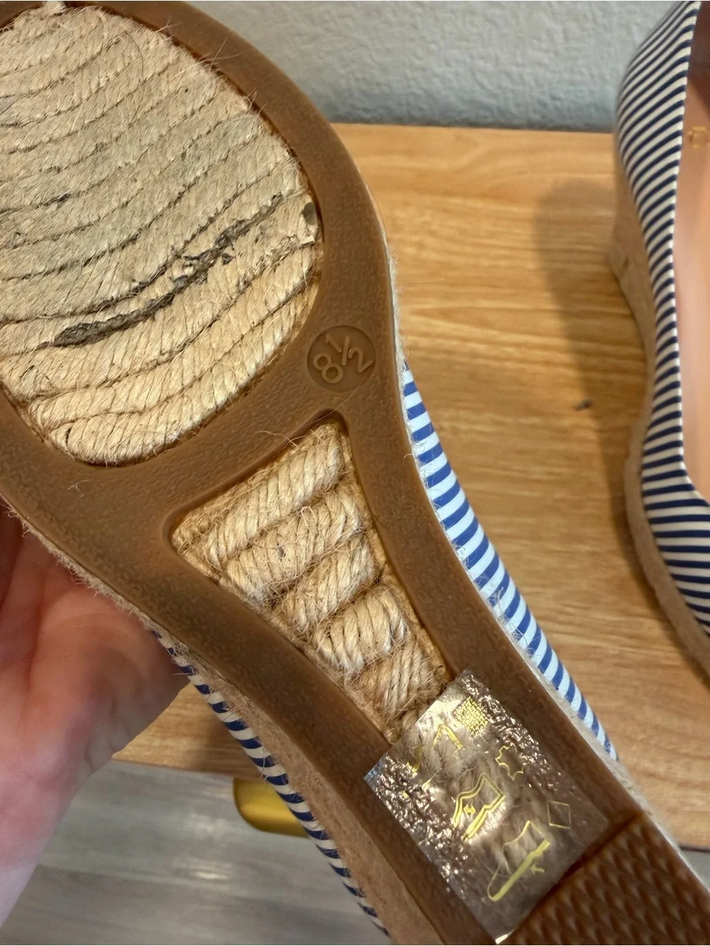 J.Crew Blue White Striped Espadrille Wedge Pumps Size 8.5 Nautical
